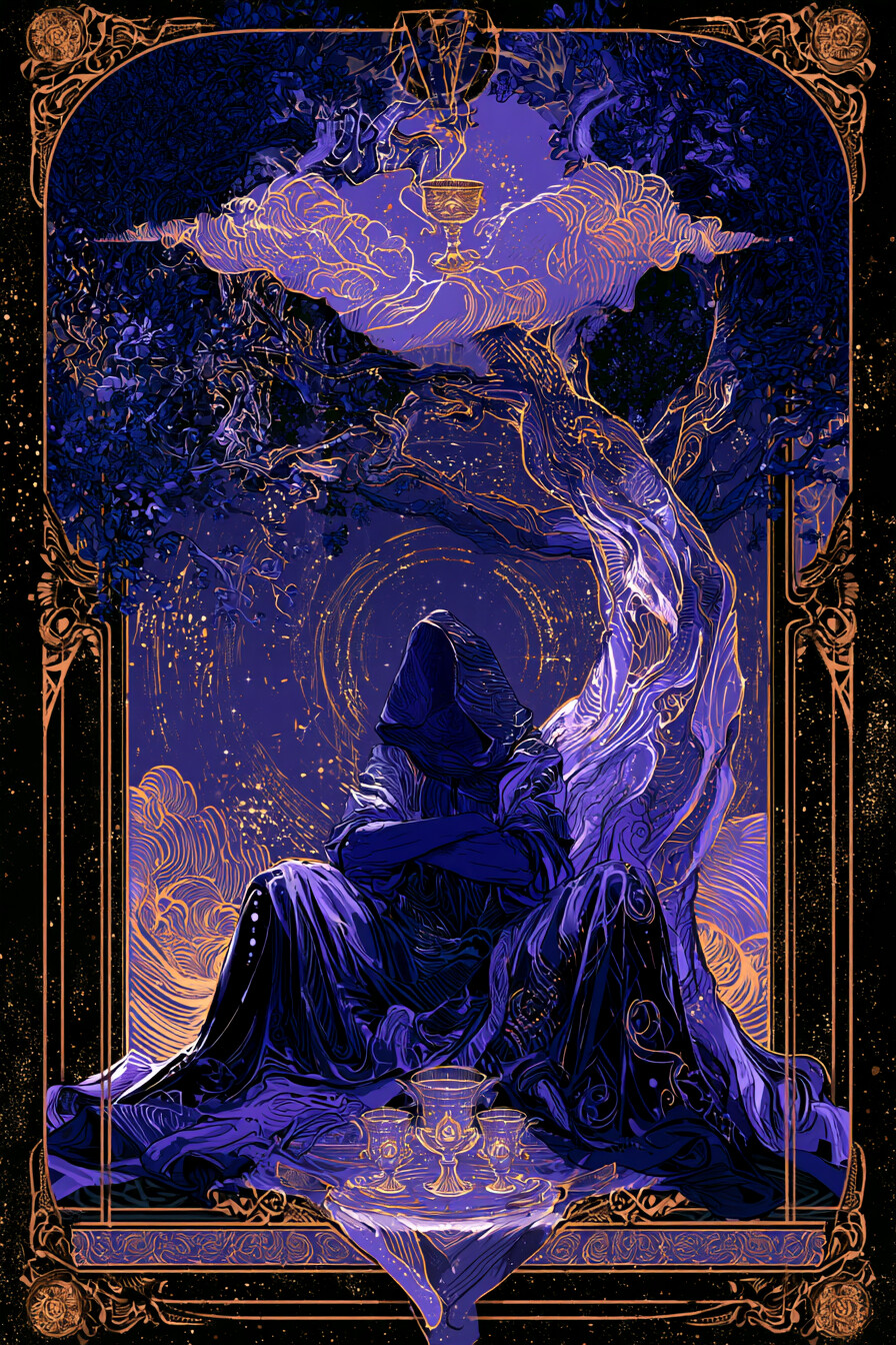 4 컵(4 of Cups) 타로 카드 그림 — 안정과 잠깐의 휴식, 기반 다지기 (감정·관계·마…