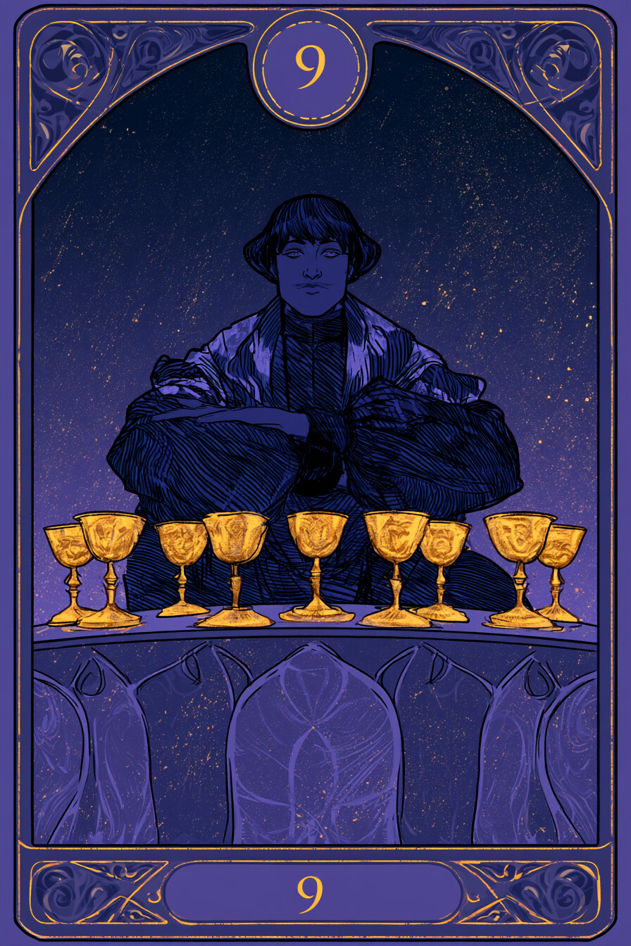 9 컵(9 of Cups) 타로 카드 그림 — 거의 다다른 목표, 성숙한 결실 (감정·관계·마음…