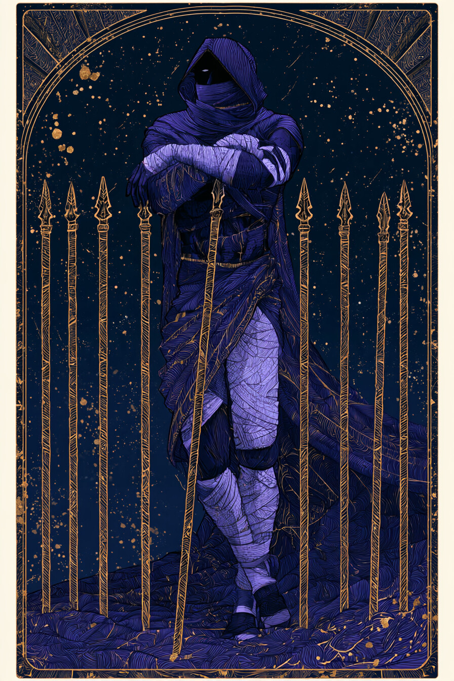 9 완드(9 of Wands) 타로 카드 그림 — 거의 다다른 목표, 성숙한 결실 (열정·행동·일과…