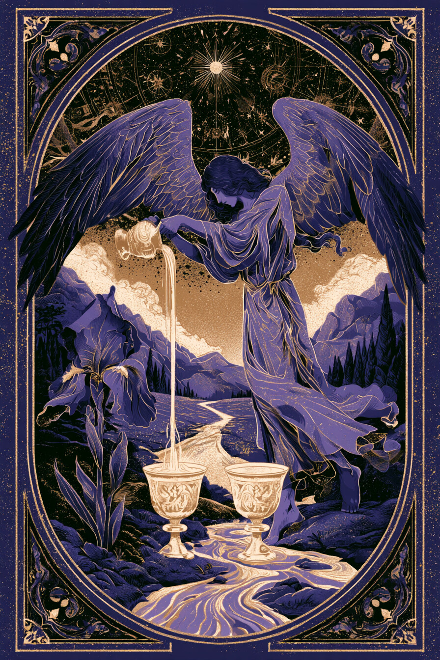 절제(Temperance) 타로 카드 그림 — 균형, 조화로운 통합, 인내심 있는 조율